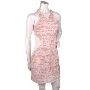 AS by DF Woven Short Dress Halter Neck Stretch Mesh Side Panel Cream Red Tan